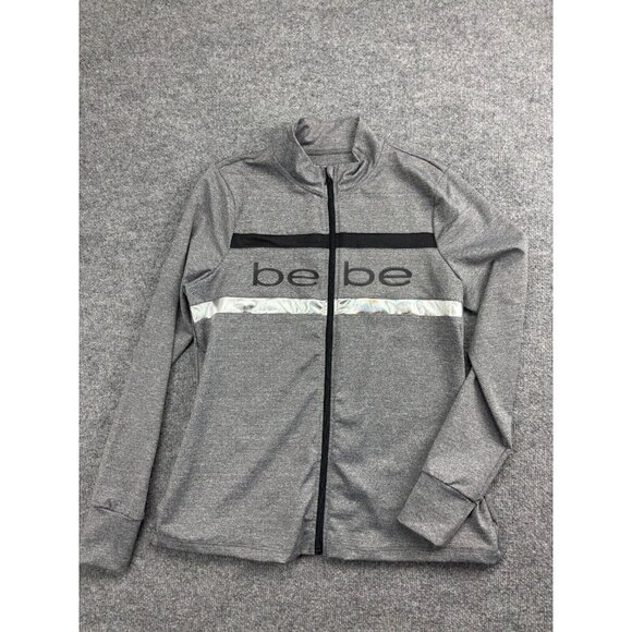 Bebe Athletic Track Jacket Women's XL Heather Gray Mesh Striped Zip Front Pocket - Picture 1 of 6